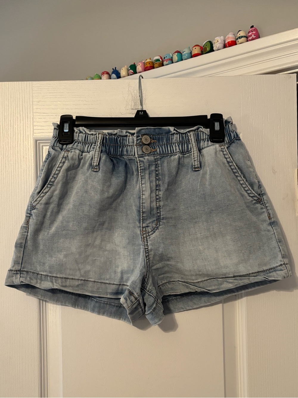 SO Light Wash Denim Paperbag Waist Shorts